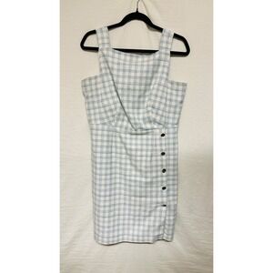 Ann Taylor‎ Blue White Plaid Fit Dress 6 Tank Strap Square Neck Lined Tweed Boat